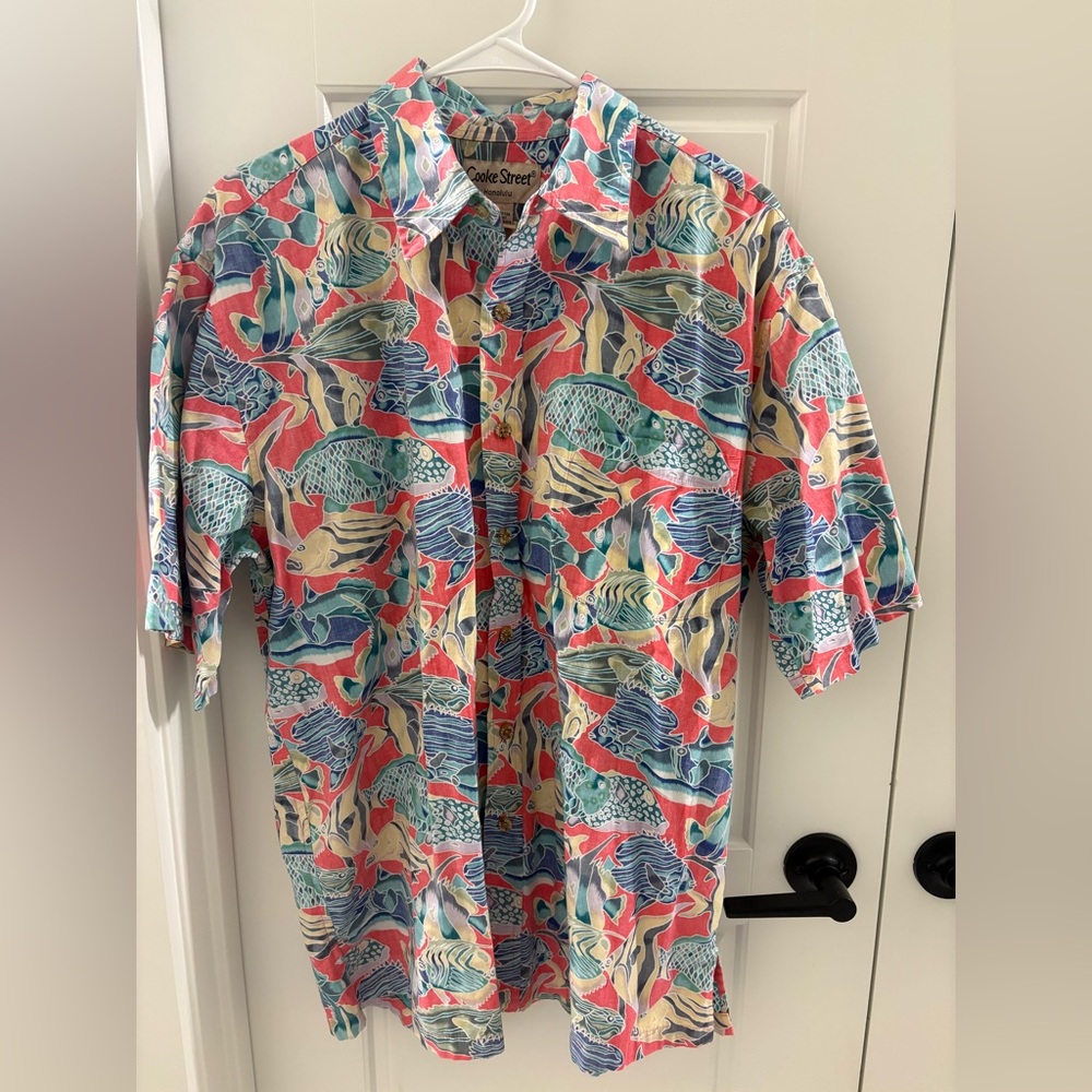 Vintage 90’s Cooke Street Colorful Fish Print Men's Shirt Size Large